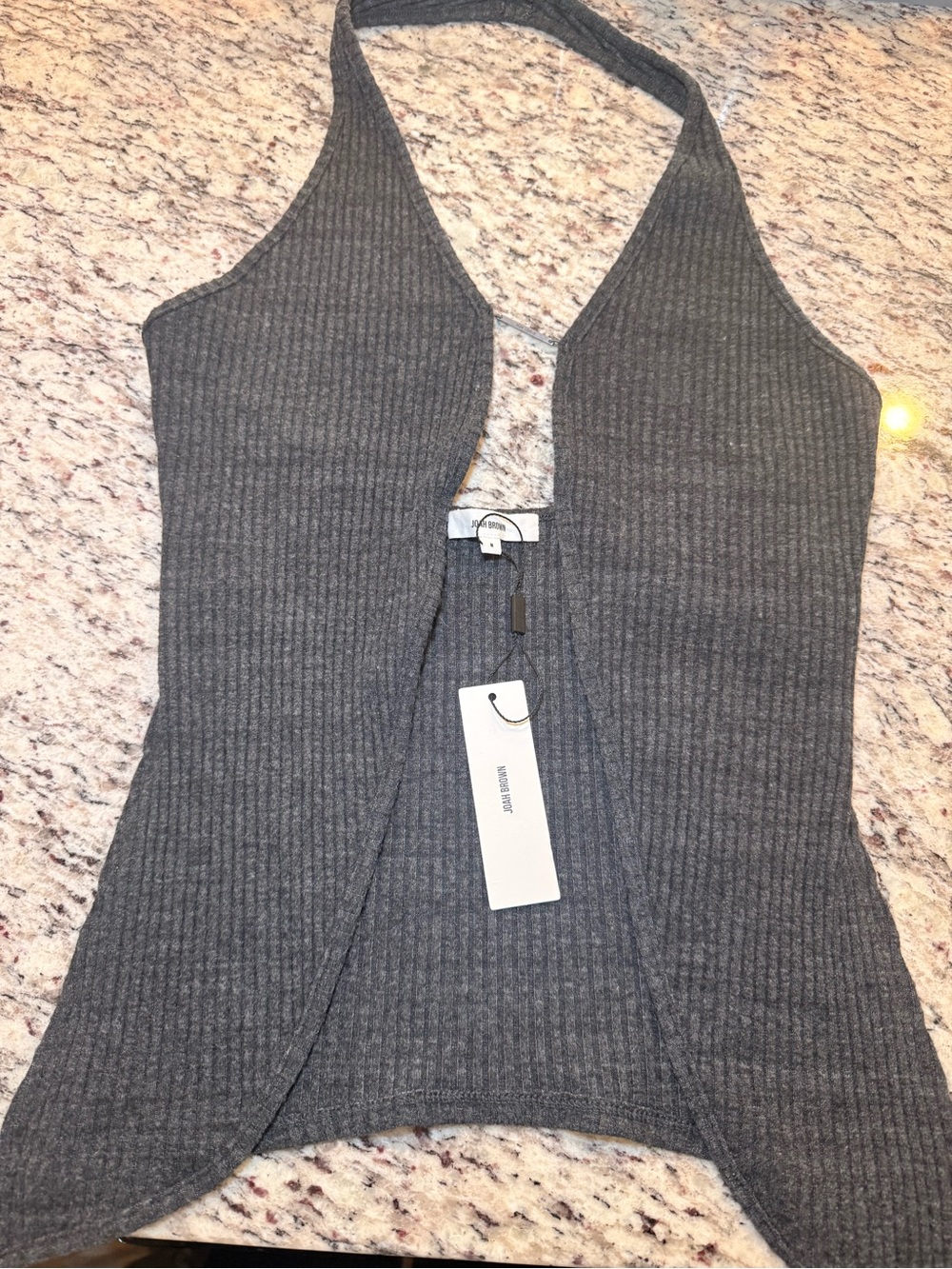 ♡ Joah Brown NWT Split Front Halter Tank Ink Luxe Knit - Picture 6 of 10